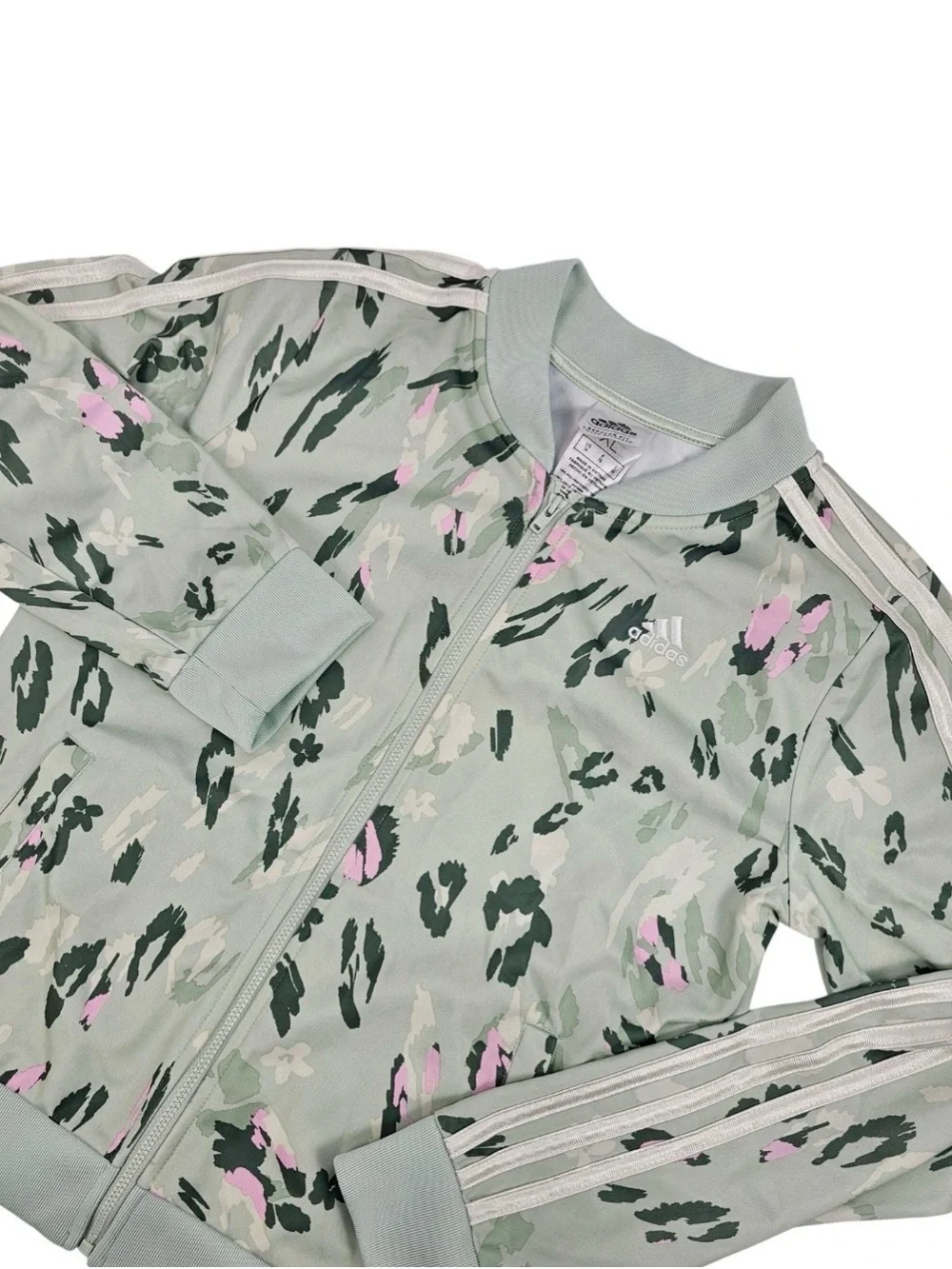 adidas Sage Green Floral Camo Track Jacket with Pink Accents